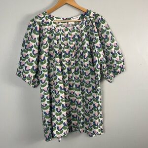 Chic soul block print white green blue pink puff sleeve blouse size 3X